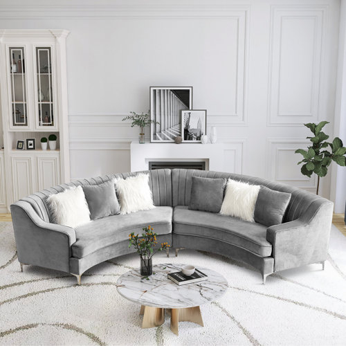 Everly Quinn Freya 140.94" Velvet Curved Tufted Sofa Wayfair